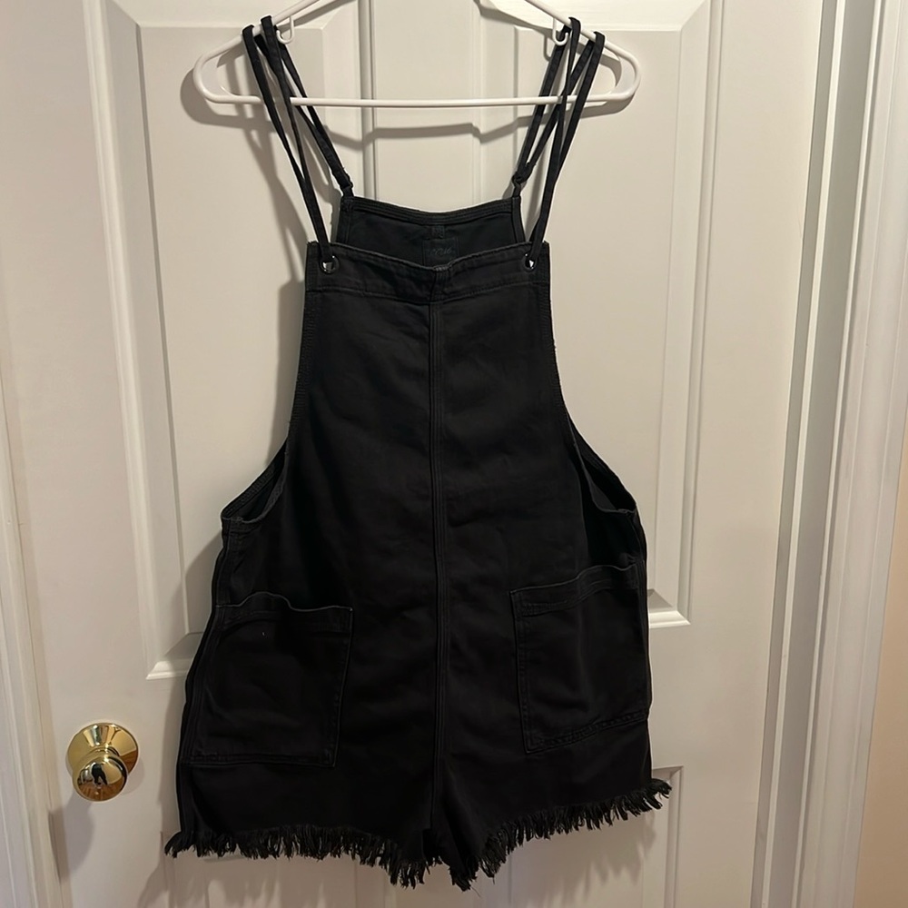 Distressed hem overalls